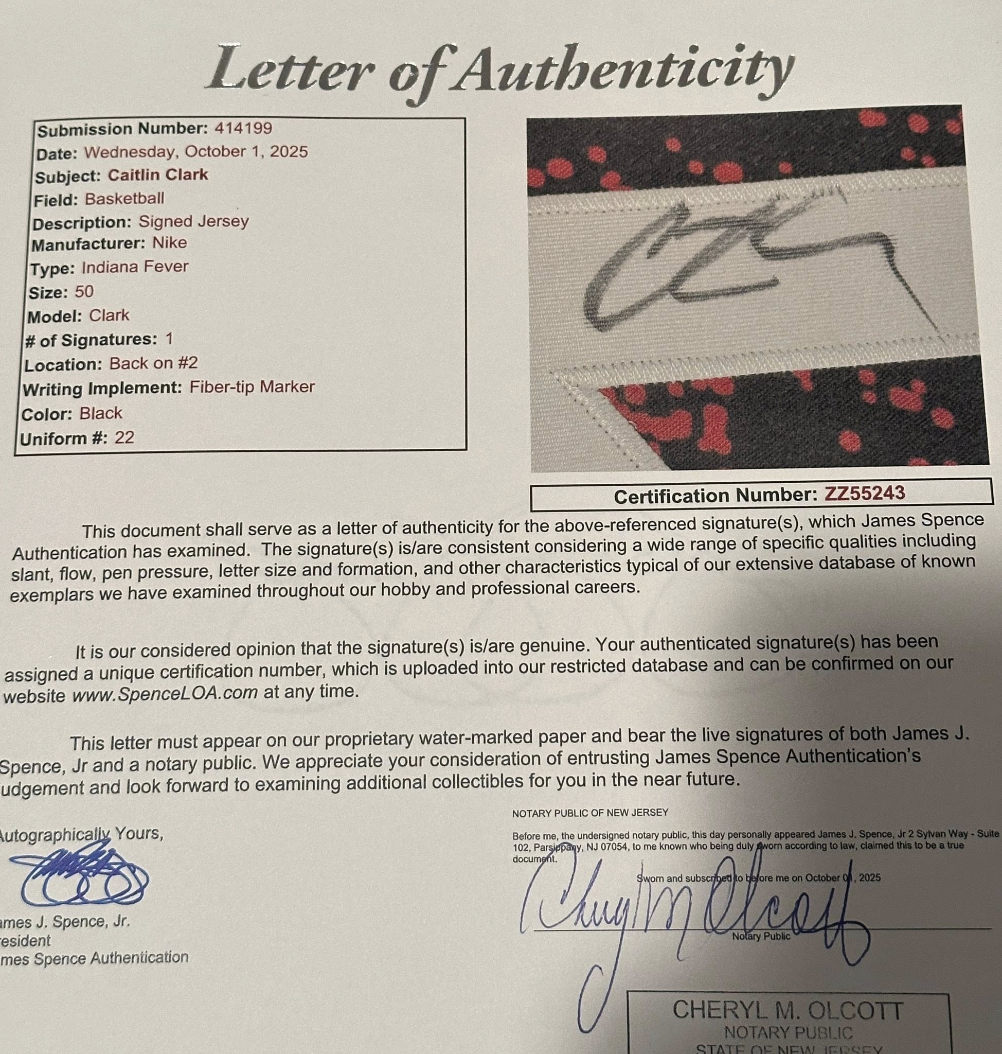 Caitlin Clark Autographed Indiana Fever Rebel Edition Jersey JSA LOA