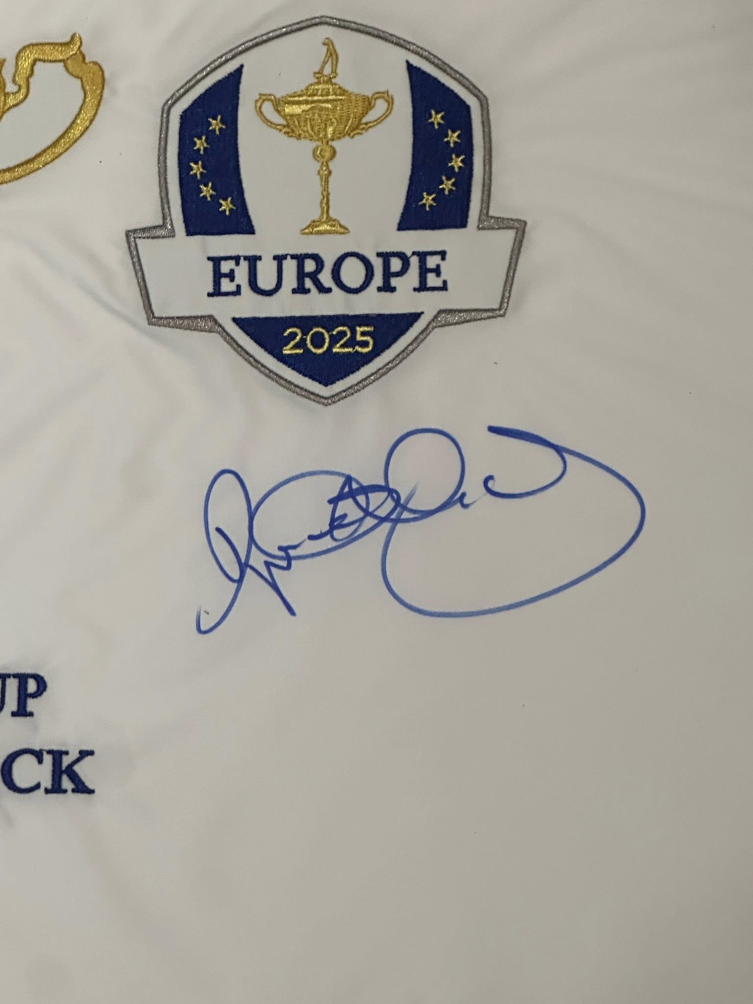 Rory McIlroy Autographed 2025 Ryder Cup Pin Flag Team Europe JSA COA