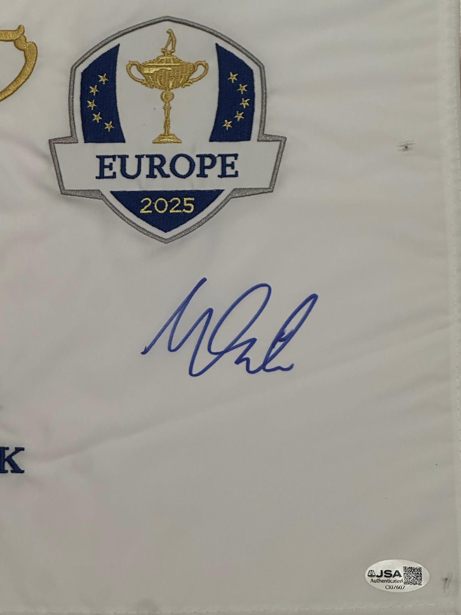 Matt Fitzpatrick Autographed 2025 Ryder Cup Pin Flag Team Europe JSA COA