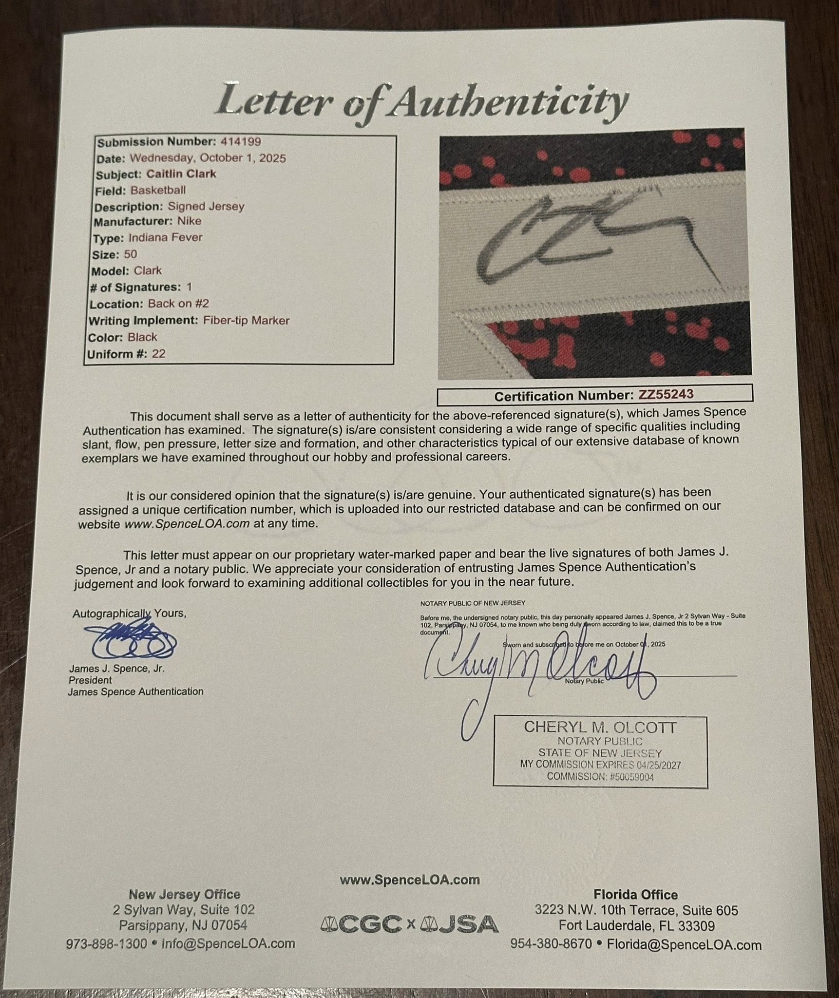 Caitlin Clark Autographed Indiana Fever Rebel Edition Jersey JSA LOA