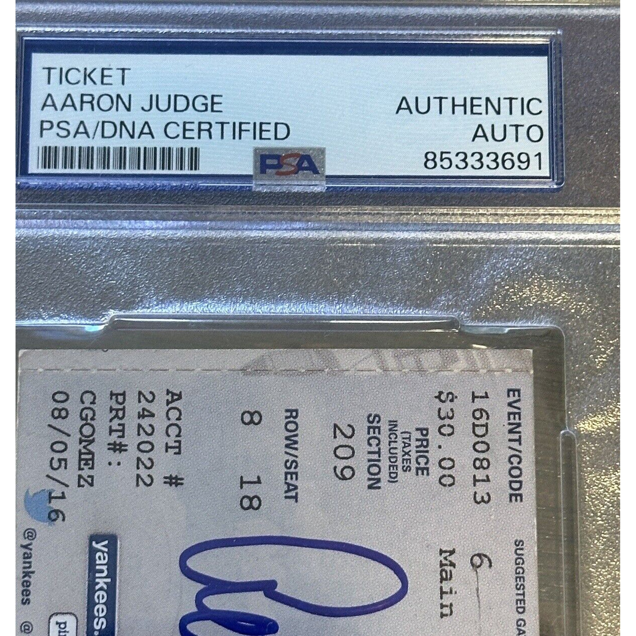 Aaron Judge New York Yankees Signed MLB Debut Ticket Stub 8/13/16 PSA/DNA Auto-Baseball-Right Off The Field