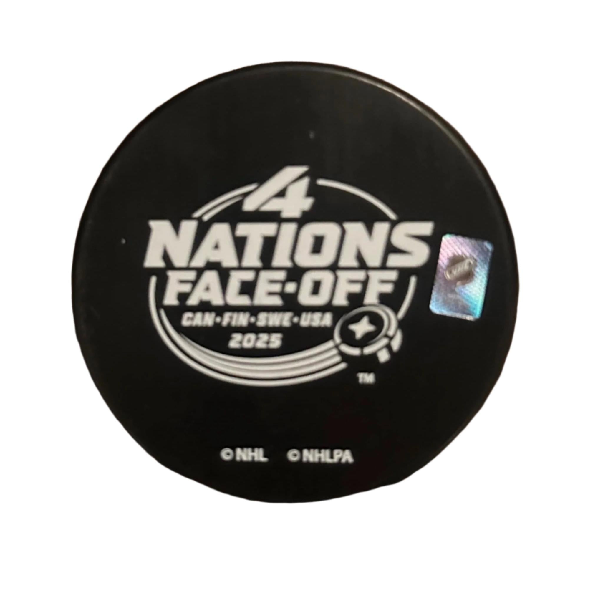 Adin Hill Team Canada Autographed 4 Nations Logo Puck-Right Off The Field