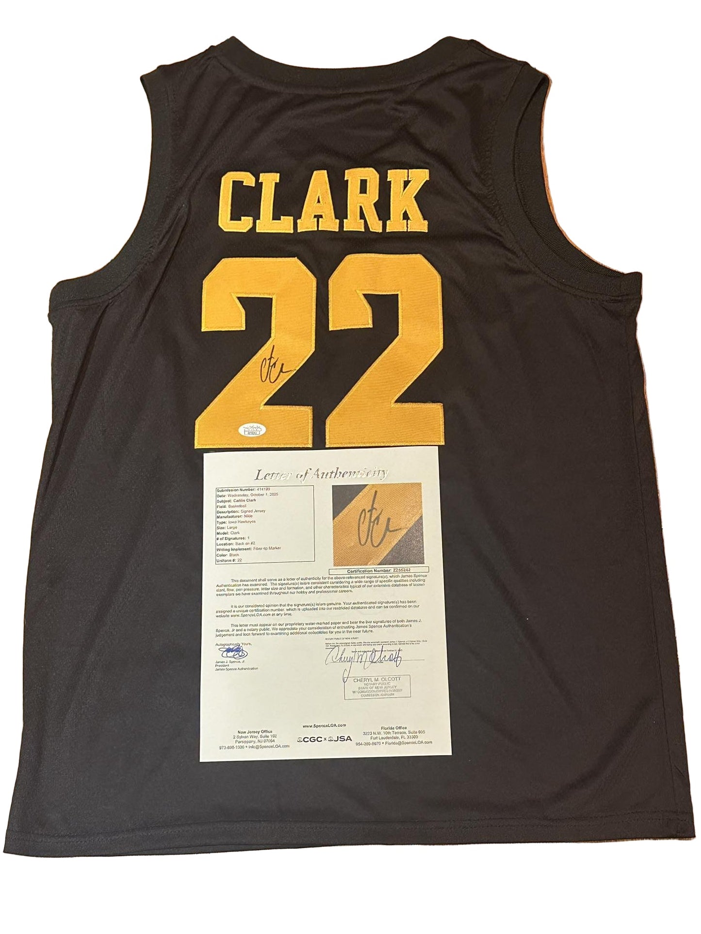Caitlin Clark Autographed Iowa Hawkeyes Jersey JSA LOA-Right Off The Field
