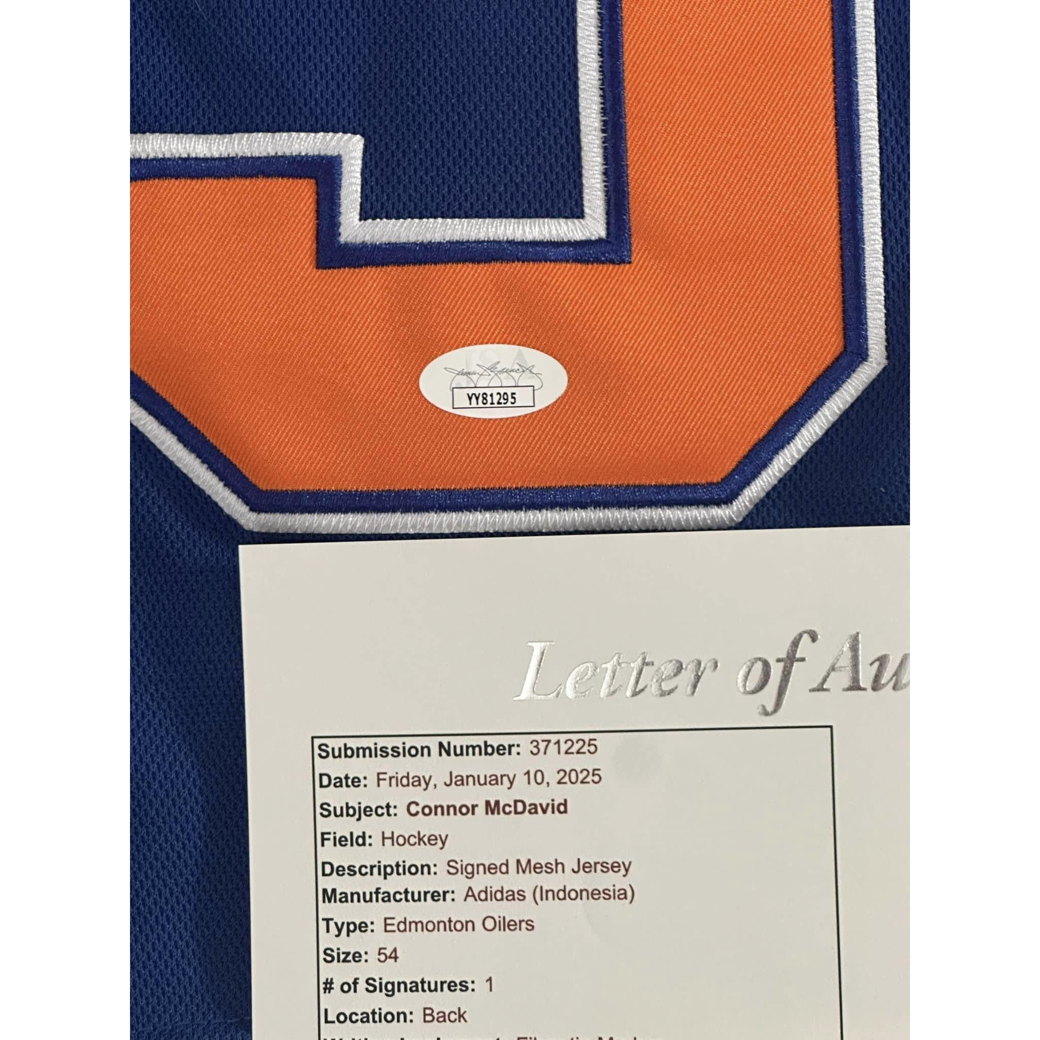Connor McDavid Autographed Edmonton Oilers Jersey JSA LOA-Right Off The Field
