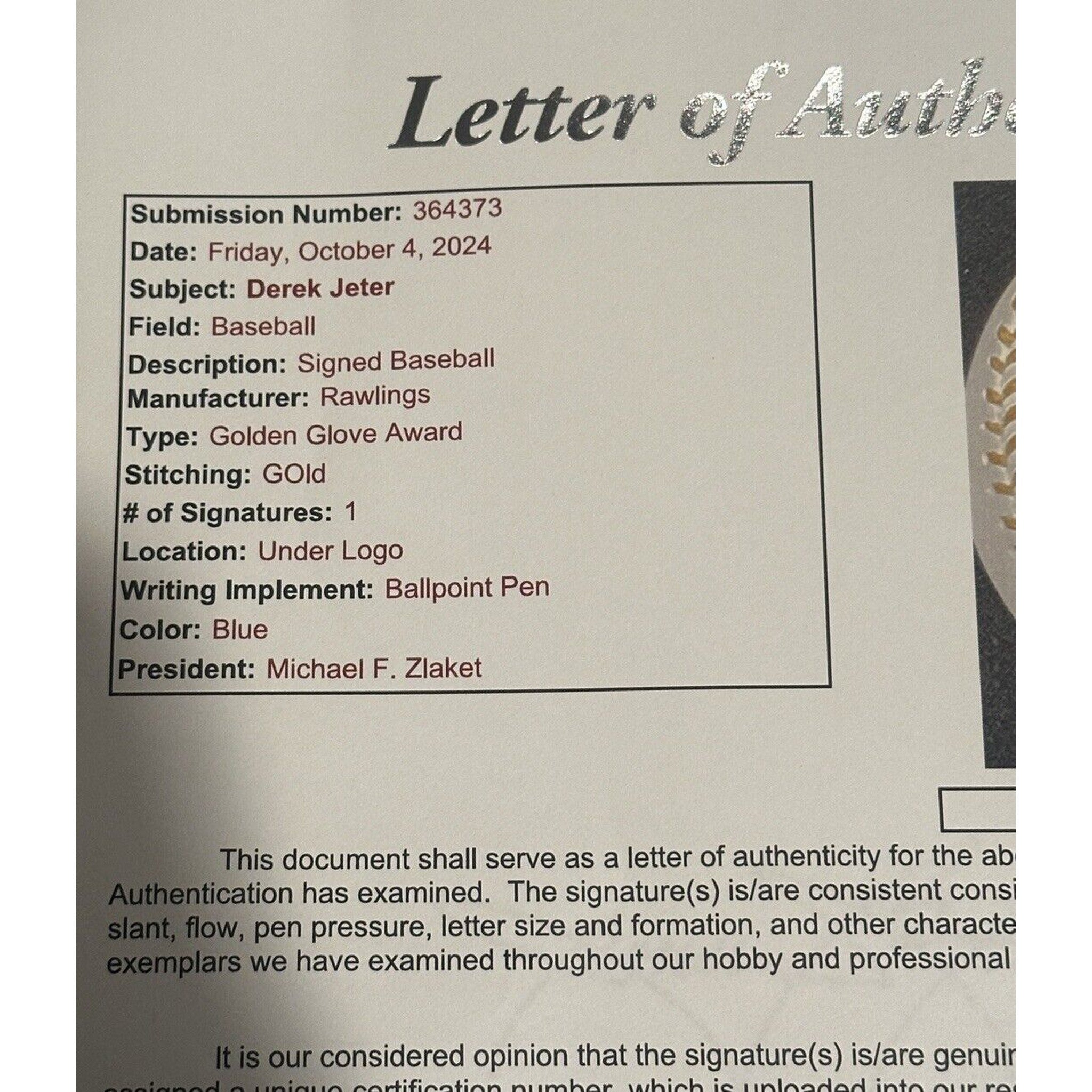 Derek Jeter New York Yankees Signed Gold Glove Award MLB Baseball JSA LOA-Baseball-Right Off The Field