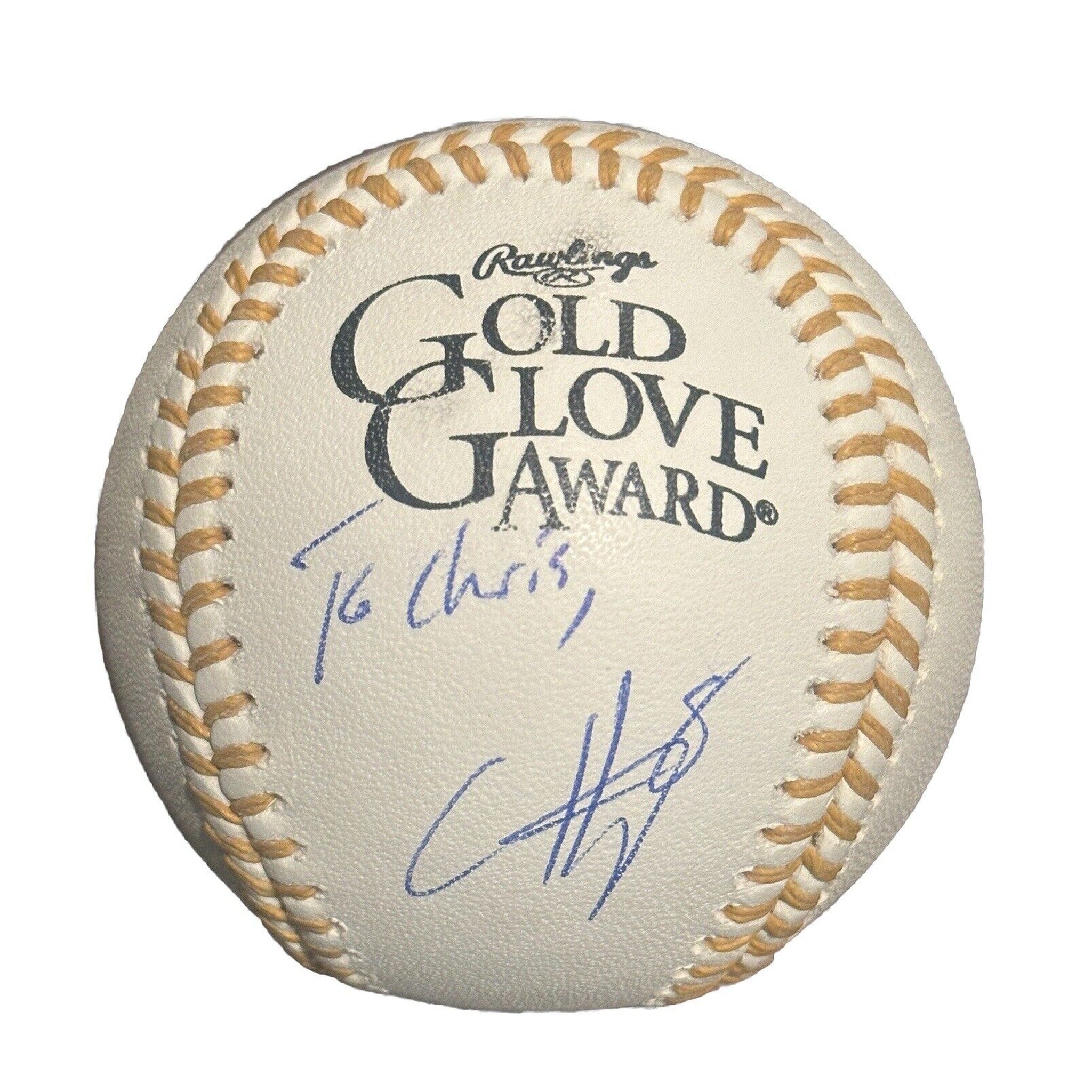 Ian Happ Chicago Cubs Signed Gold Glove Award Baseball Personalized to Chris-Baseball-Right Off The Field