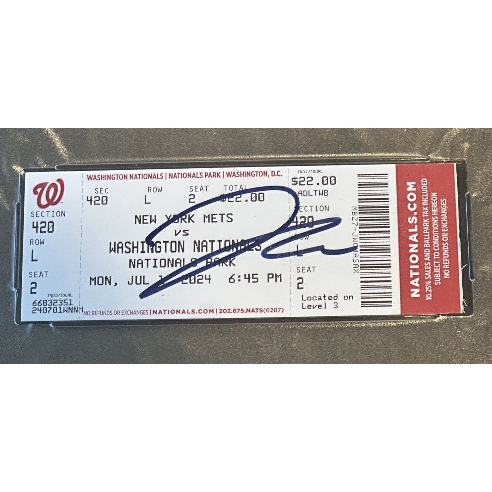 James Wood Washington Nationals Signed MLB Debut Ticket Stub 7/1/24 PSA/DNA Auto-Baseball-Right Off The Field