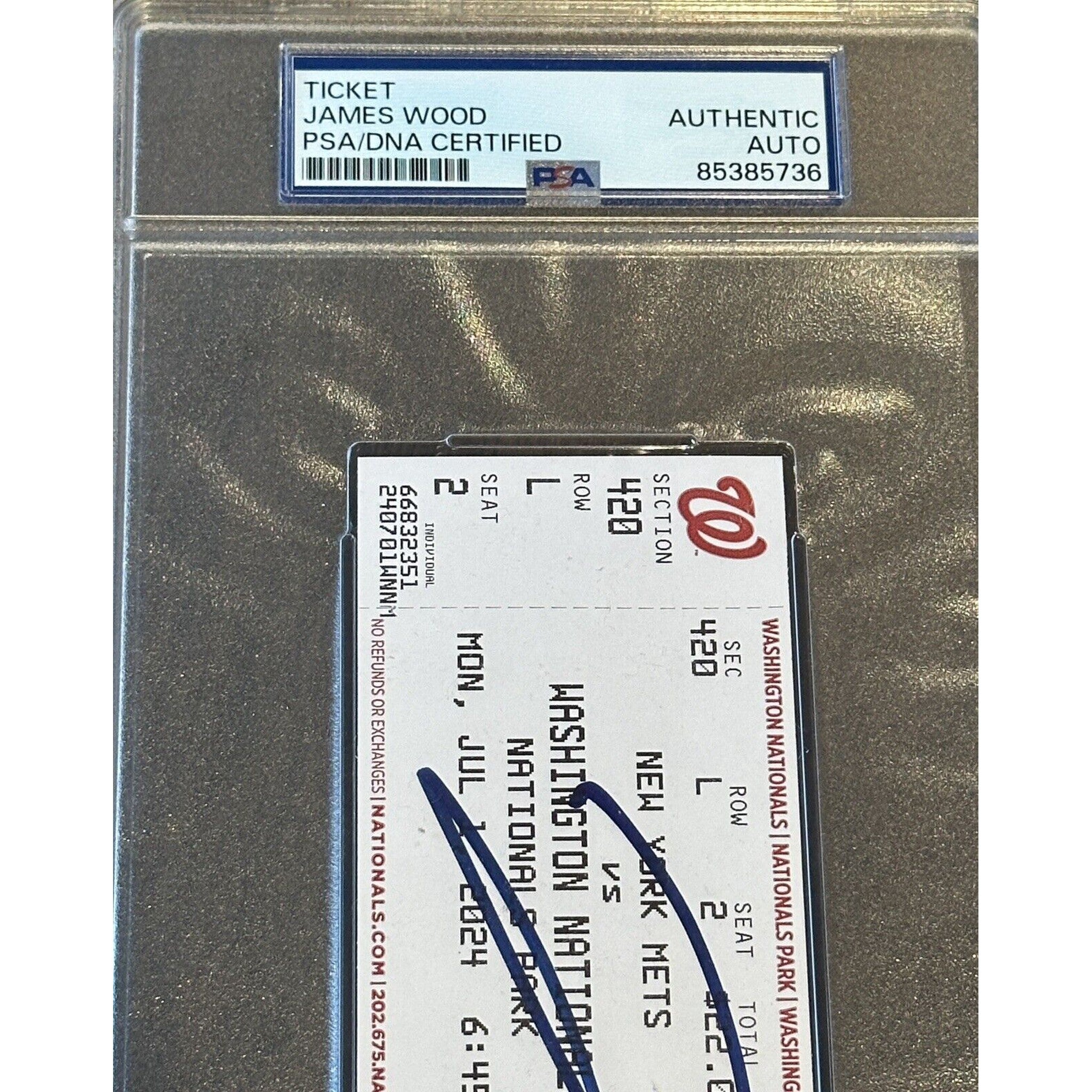 James Wood Washington Nationals Signed MLB Debut Ticket Stub 7/1/24 PSA/DNA Auto-Baseball-Right Off The Field