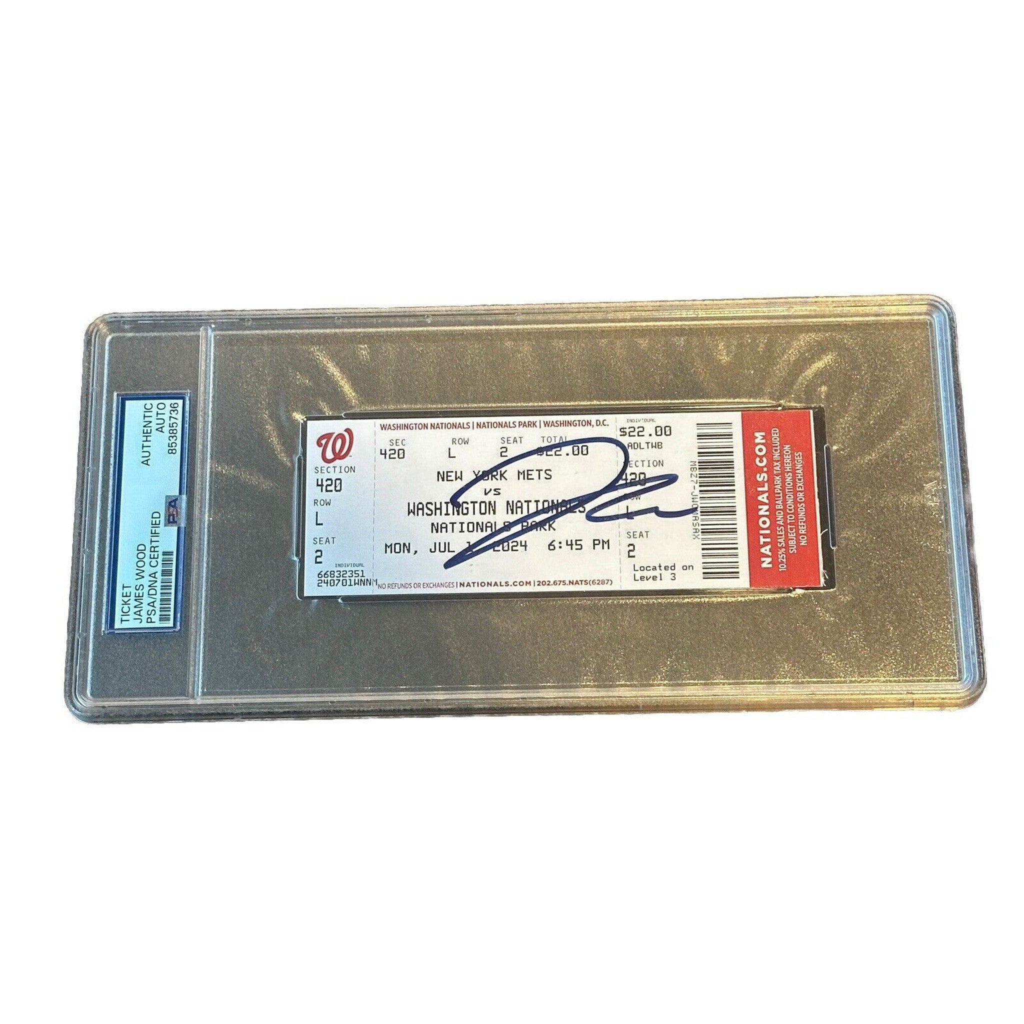 James Wood Washington Nationals Signed MLB Debut Ticket Stub 7/1/24 PSA/DNA Auto-Baseball-Right Off The Field