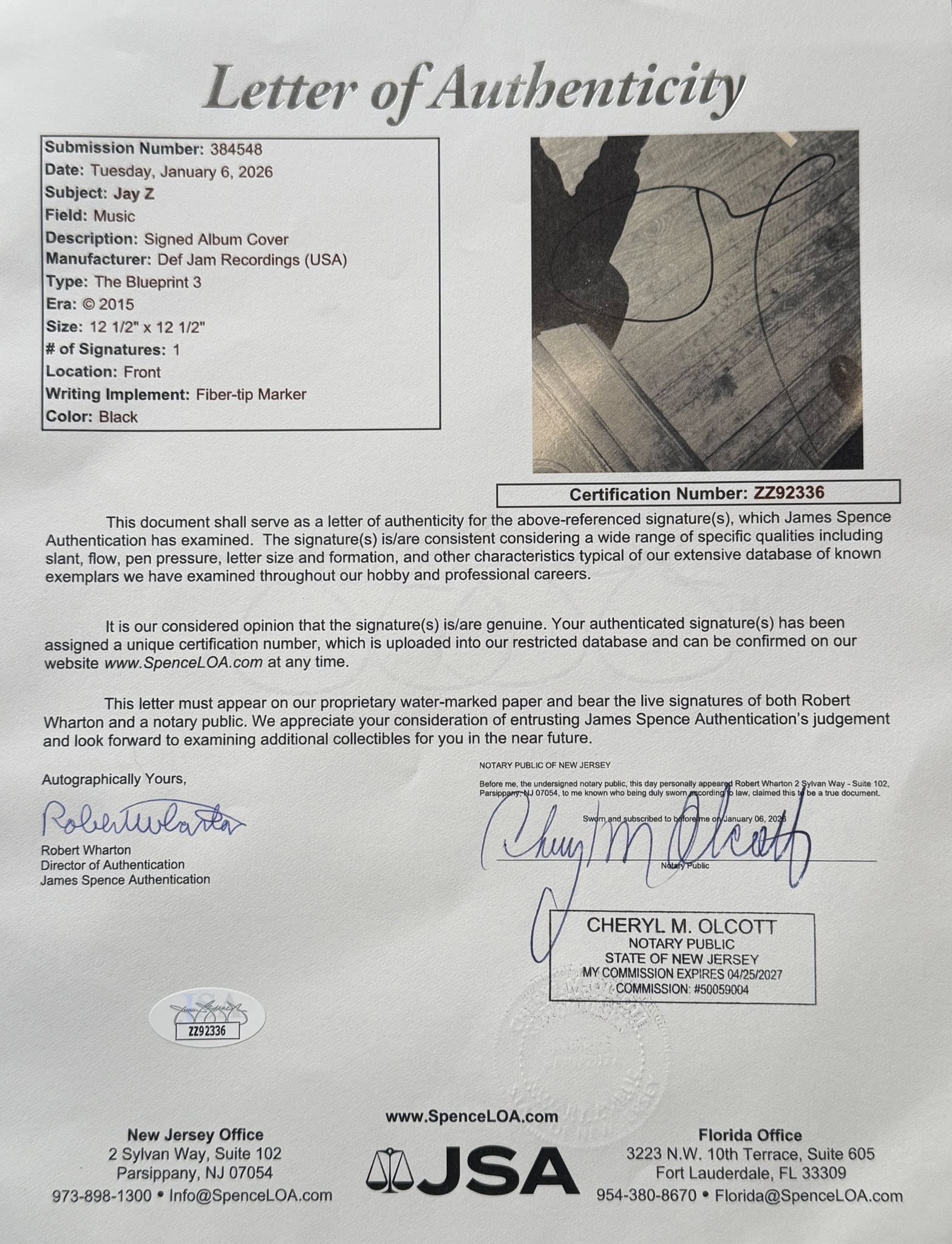 Jay-Z Signed Autographed The Blueprint VINYL LP JSA LOA-Right Off The Field