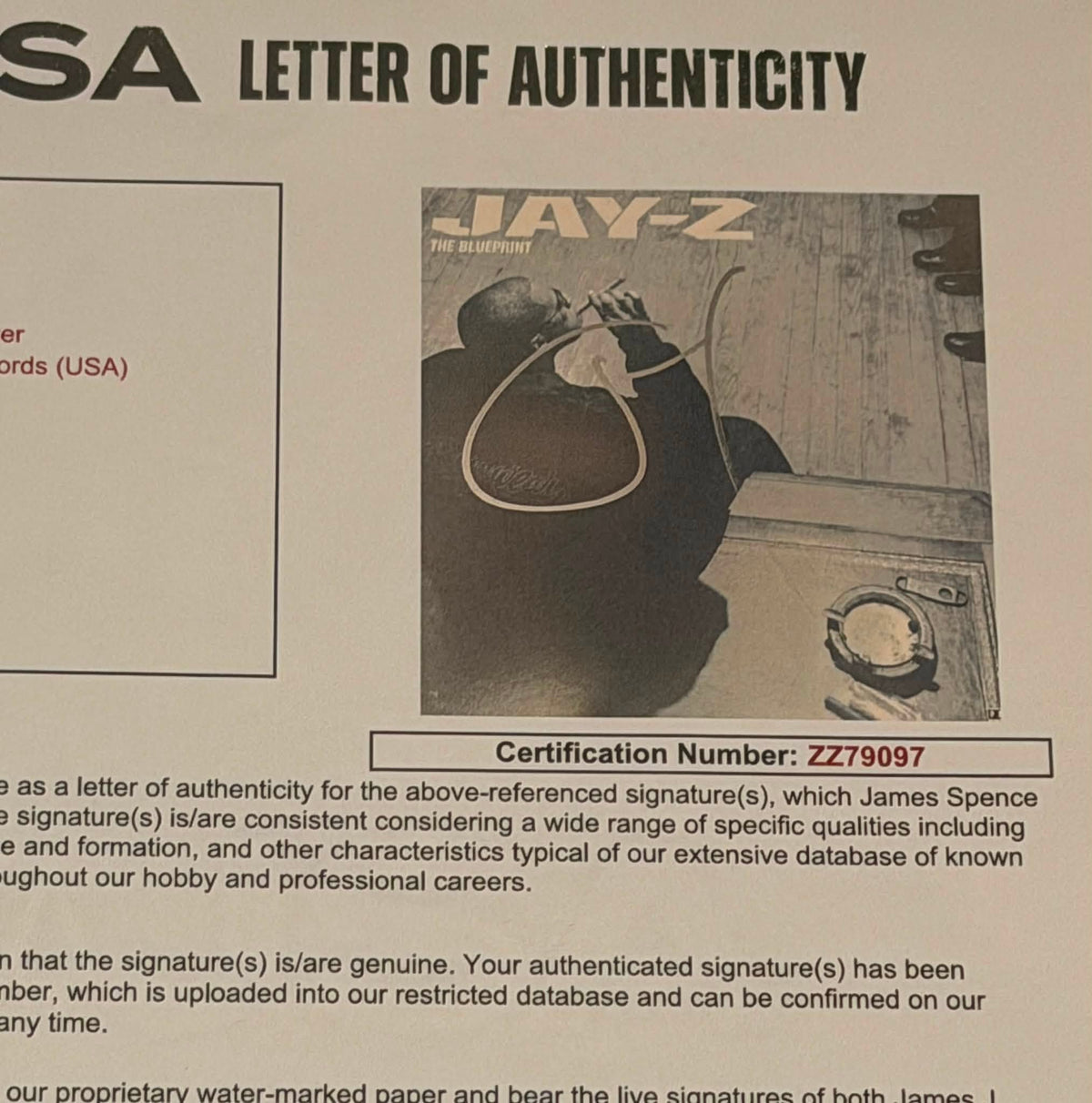 Jay-Z Signed Autographed The Blueprint VINYL LP JSA LOA-Right Off The Field