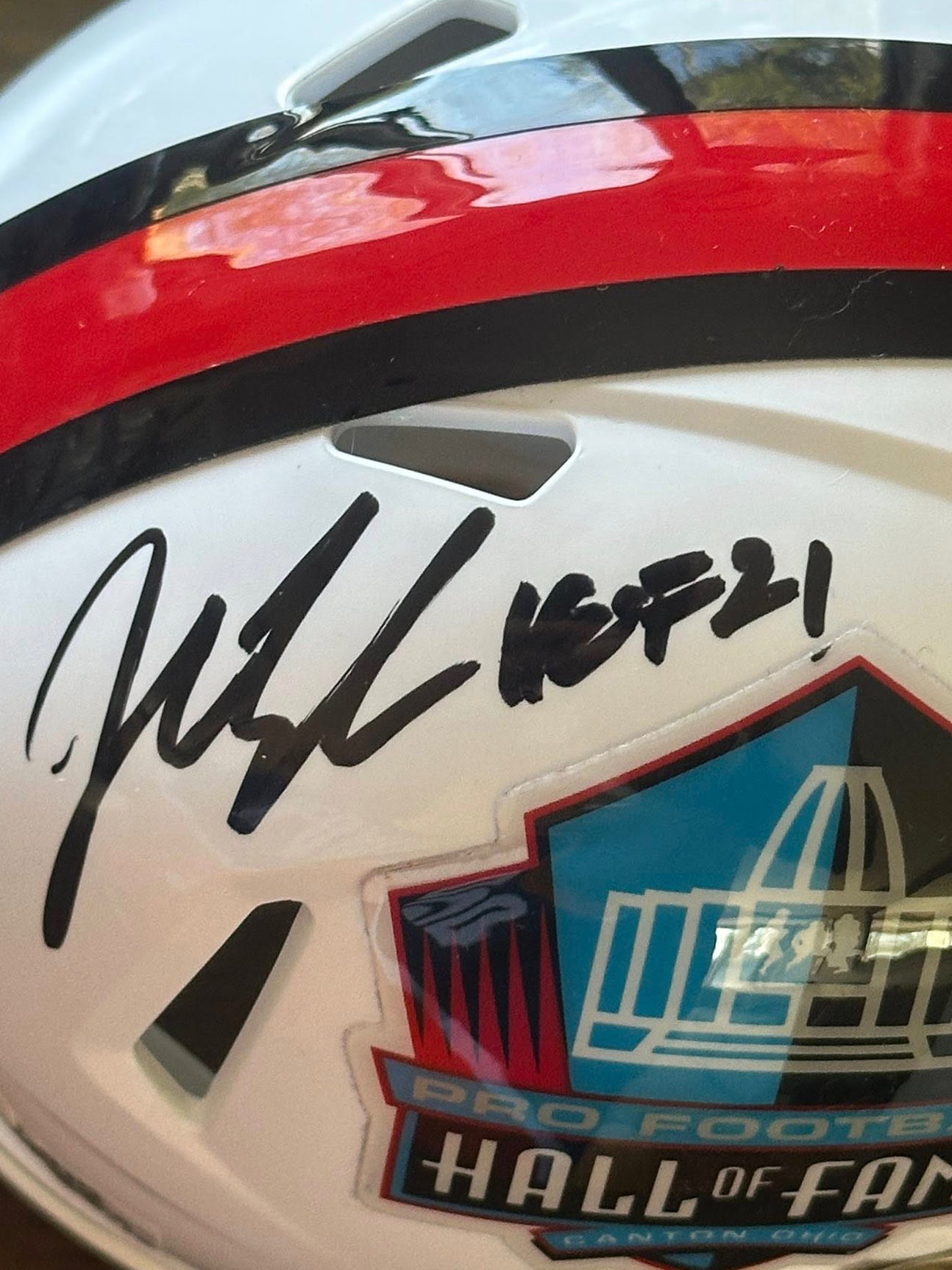 John Lynch Autographed Hall of Fame Mini Helmet "HOF '21" Inscription JSA COA-Right Off The Field
