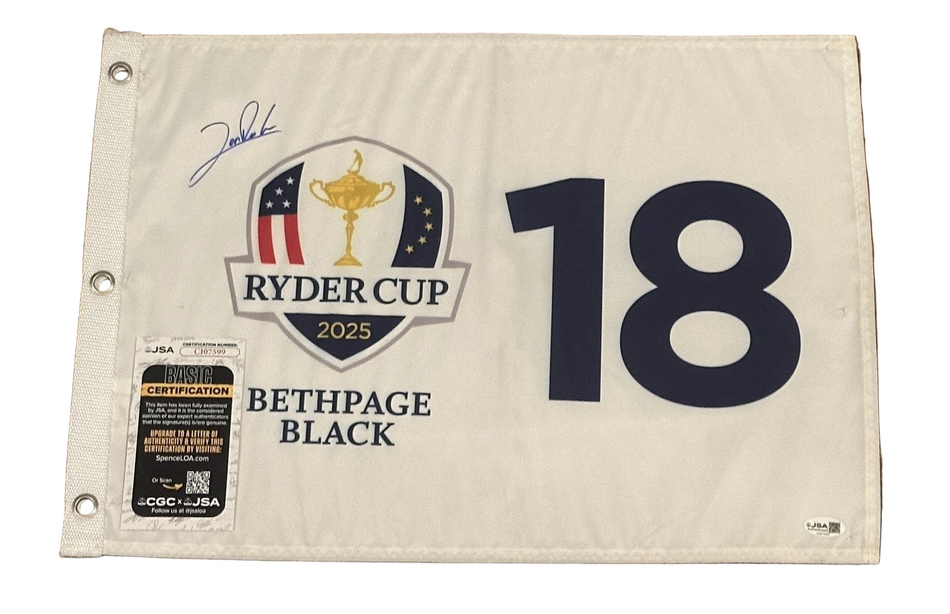 Jon Rahm Autographed 2025 Ryder Cup Pin Flag Team Europe JSA COA-Right Off The Field