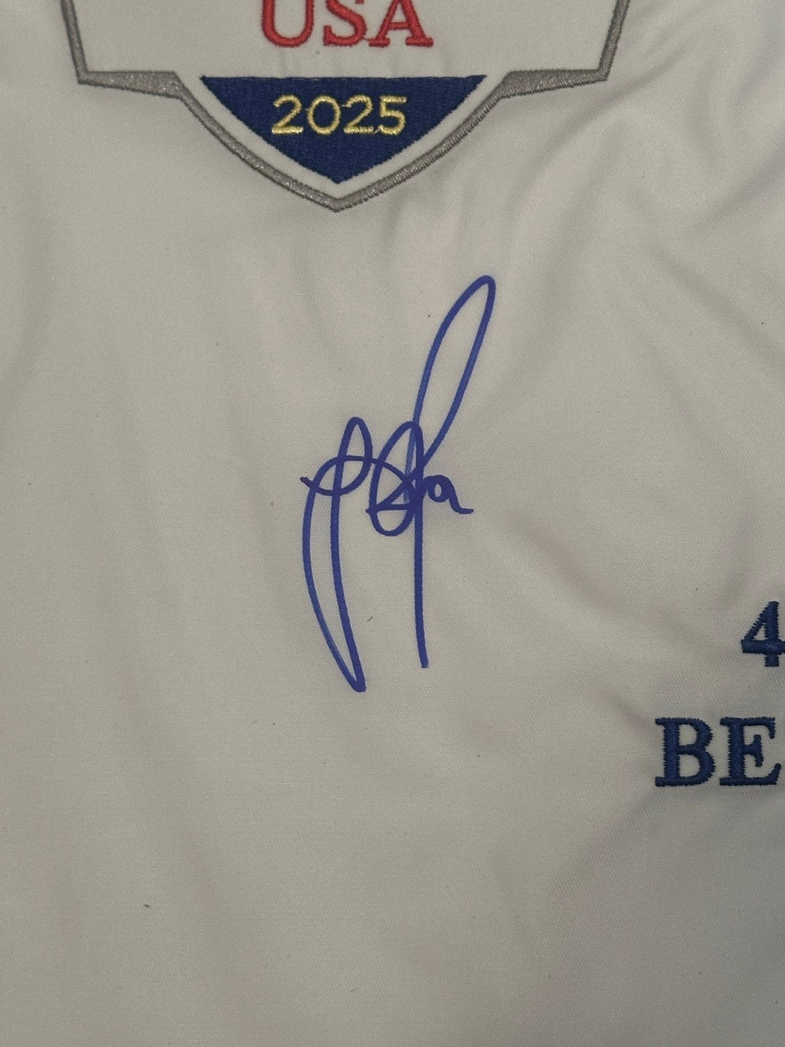 Justin Rose Autographed 2025 Ryder Cup Pin Flag Team Europe JSA COA-Right Off The Field