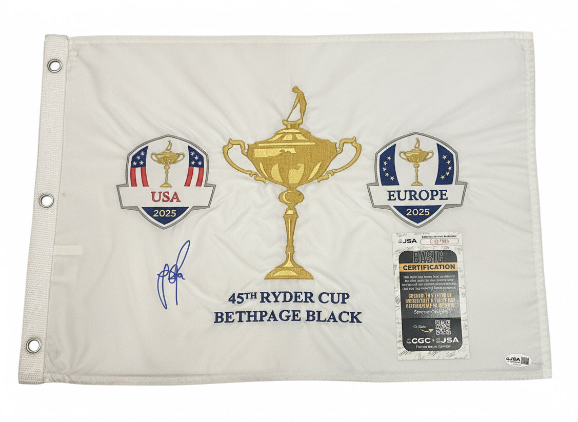 Justin Rose Autographed 2025 Ryder Cup Pin Flag Team Europe JSA COA-Right Off The Field