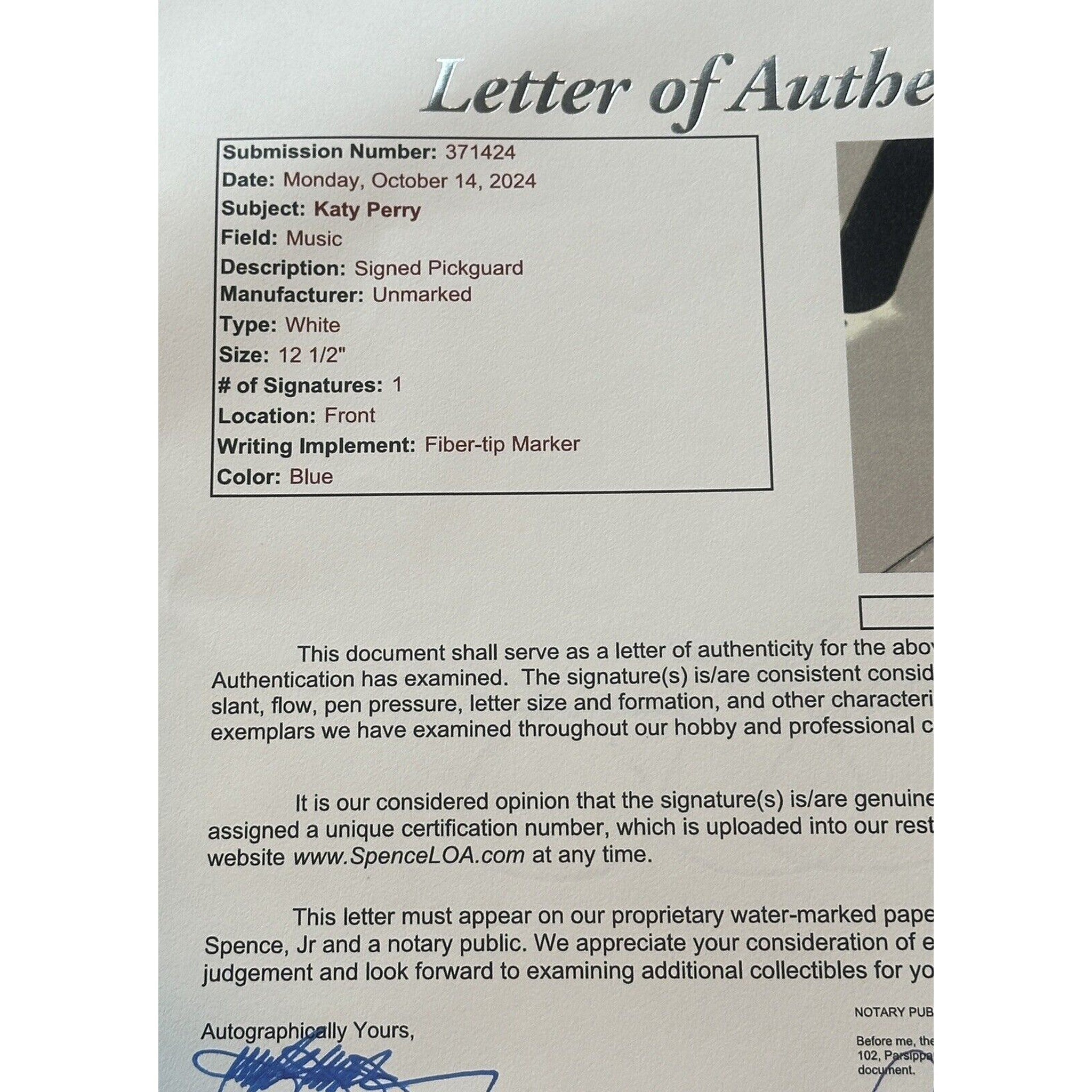 Katy Perry Signed Autographed Pick Guard JSA LOA-Entertainment-Right Off The Field