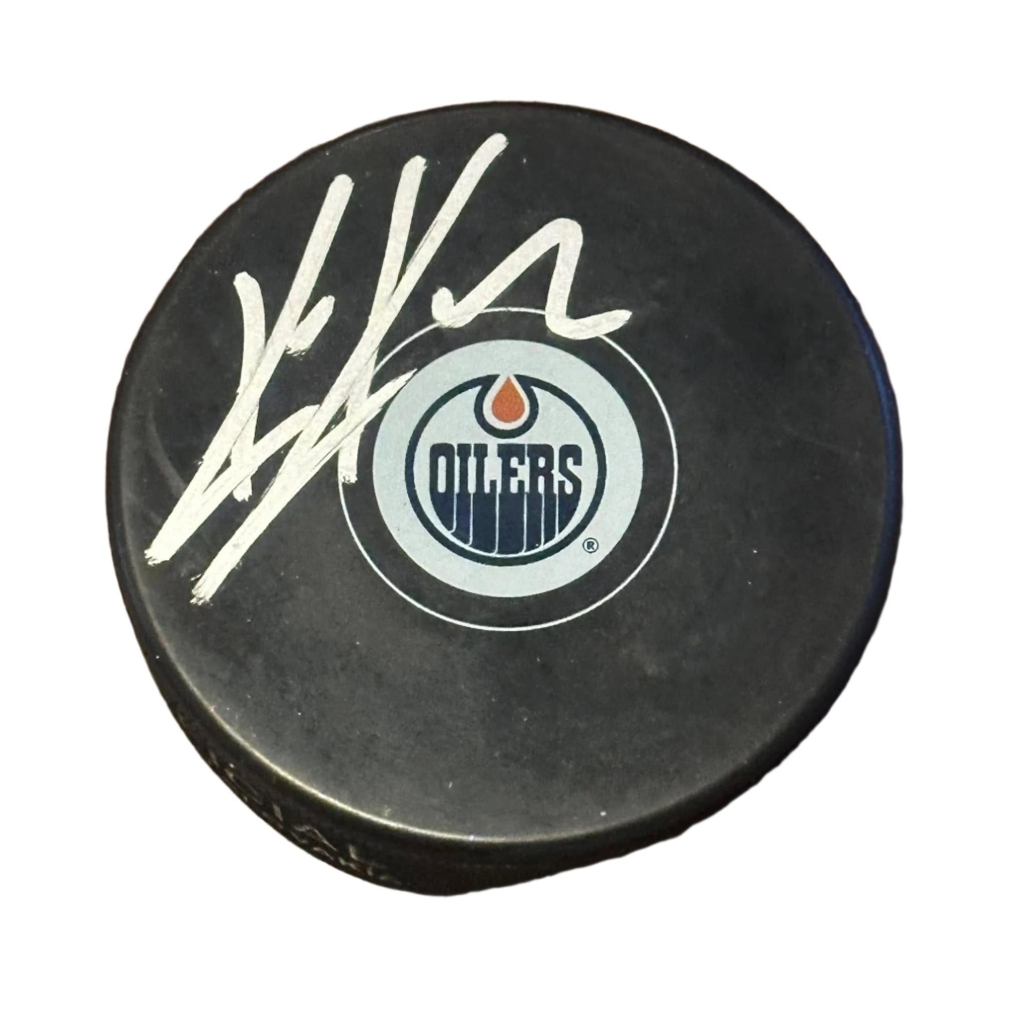 Kris Knoblauch Autographed Edmonton Oilers Logo Puck-Right Off The Field