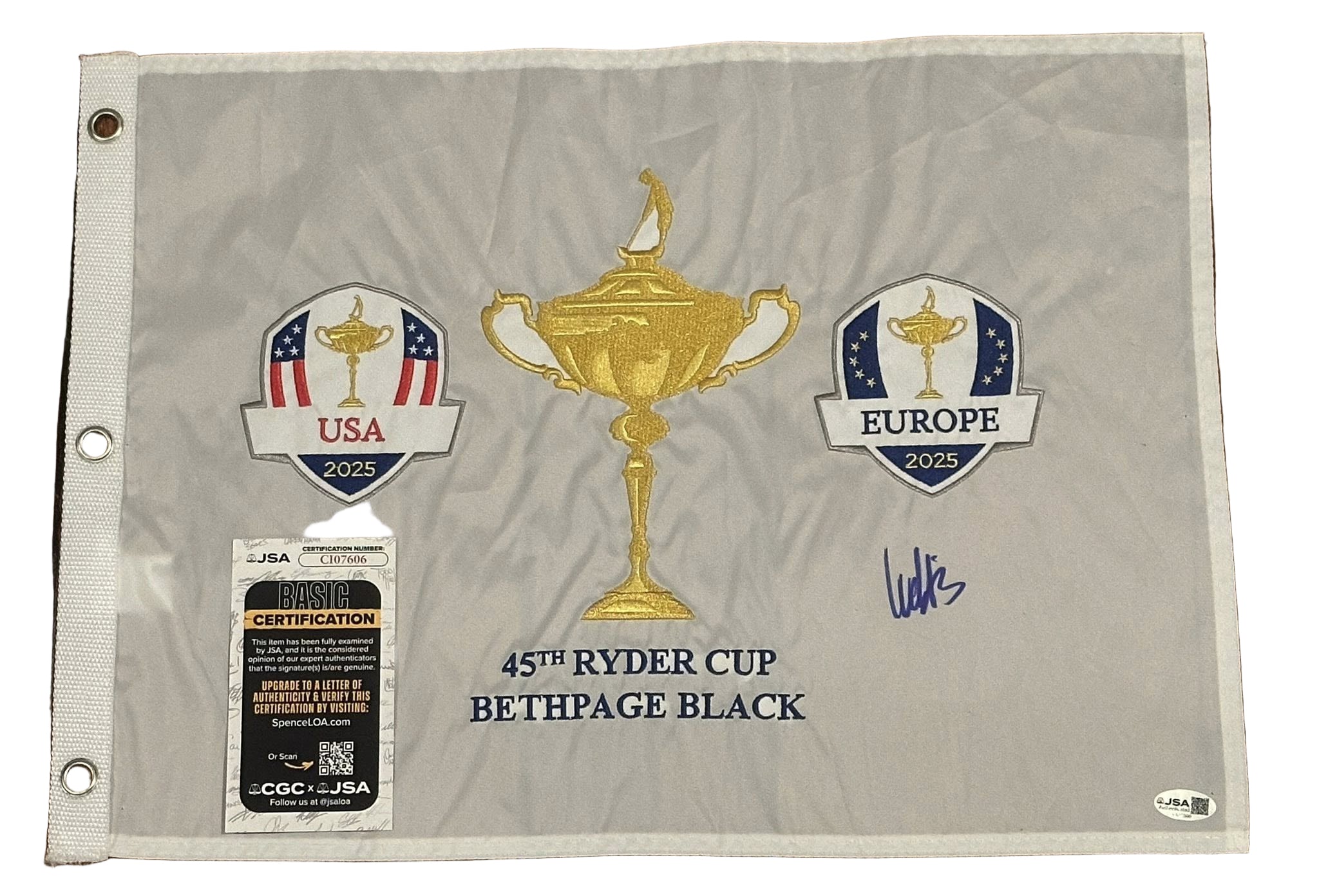 Ludvig Åberg Autographed 2025 Ryder Cup Pin Flag Team Europe JSA COA-Right Off The Field