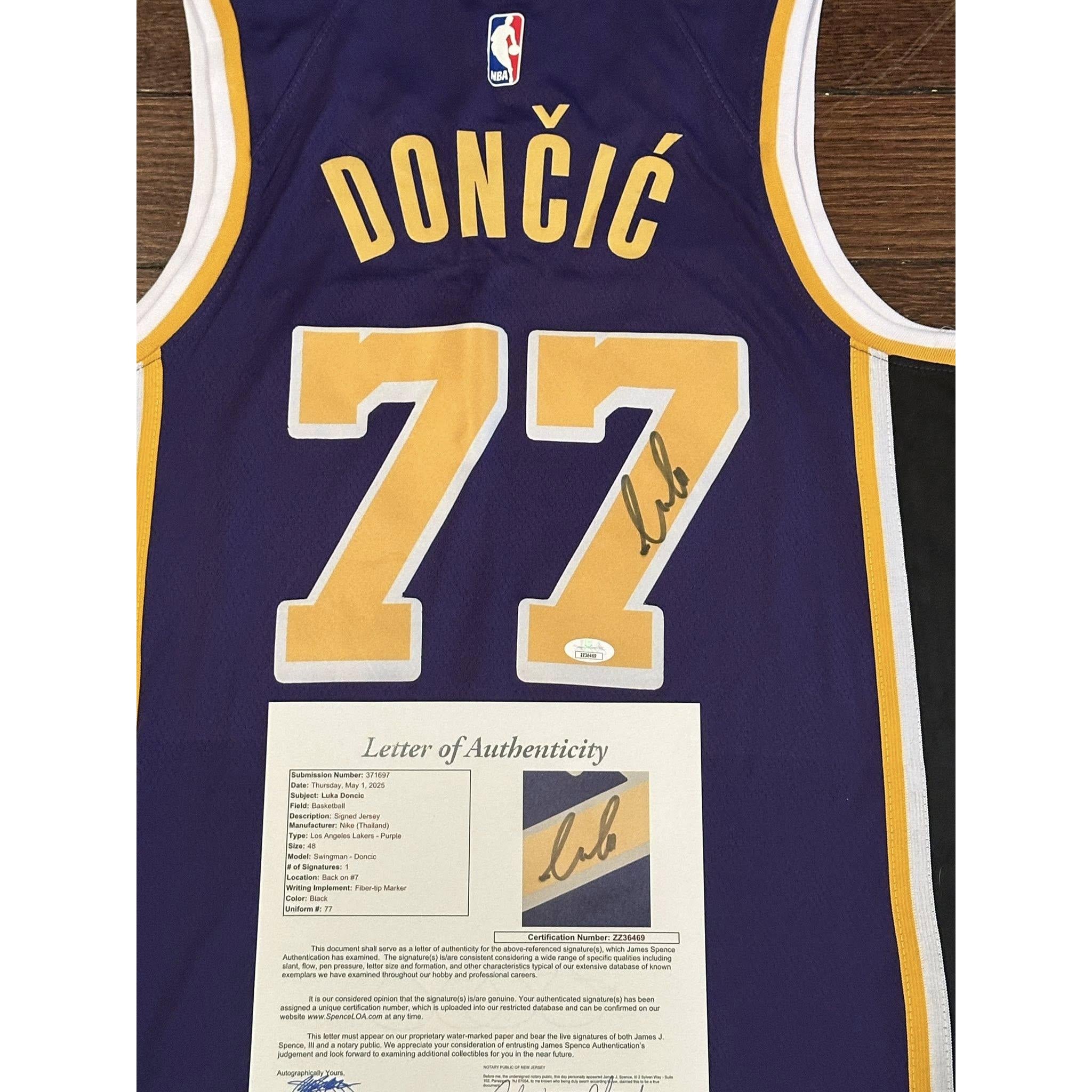 Luka Doncic Autographed Los Angeles Lakers Jersey JSA LOA-Right Off The Field