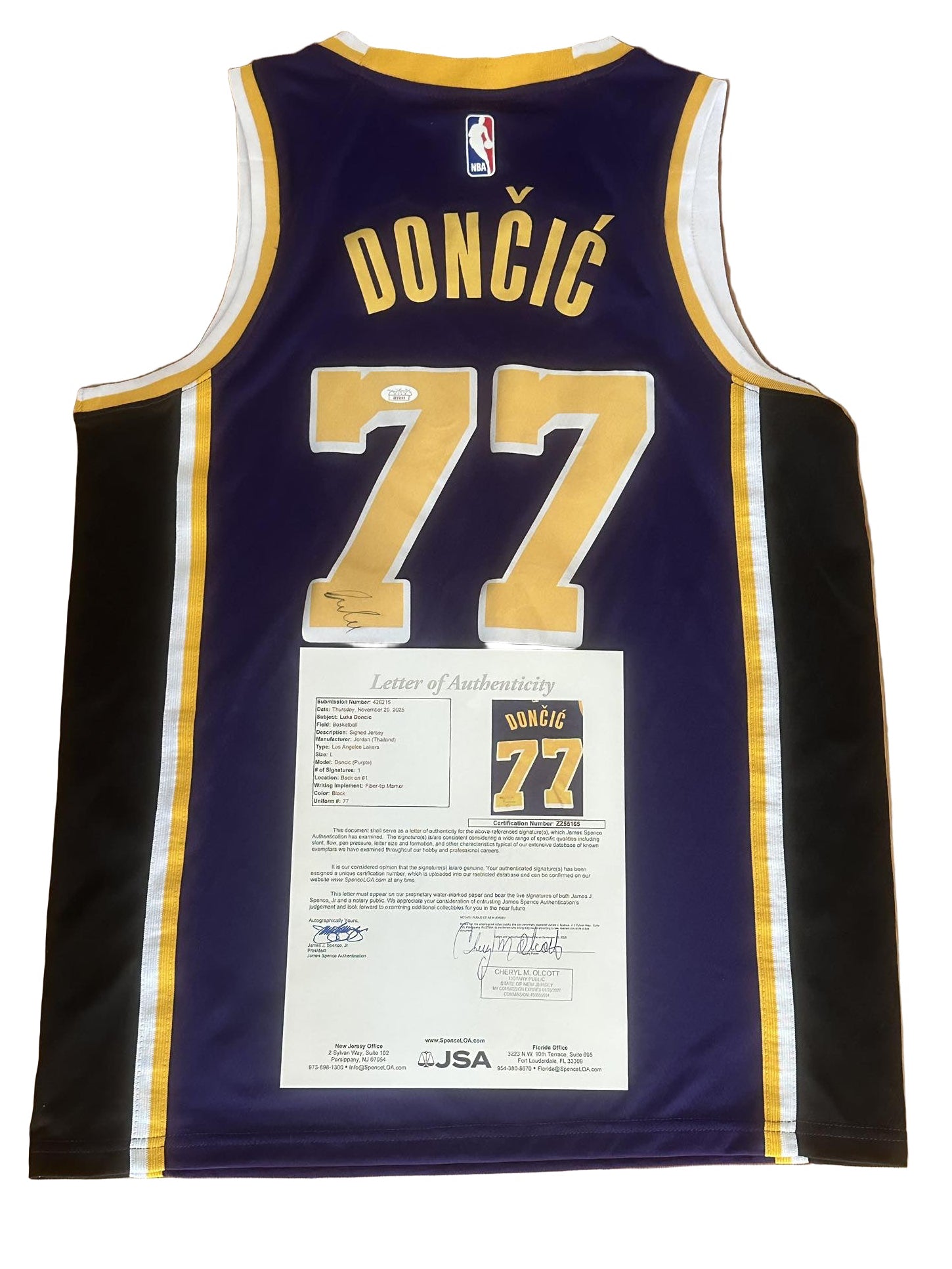 Luka Doncic Autographed Los Angeles Lakers Jersey JSA LOA-Right Off The Field