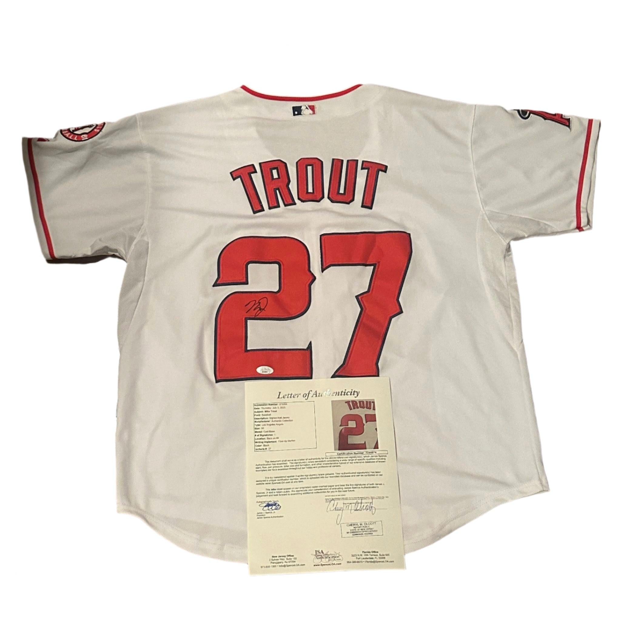 Mike Trout Autographed Los Angeles Angels Custom Jersey JSA LOA-Right Off The Field
