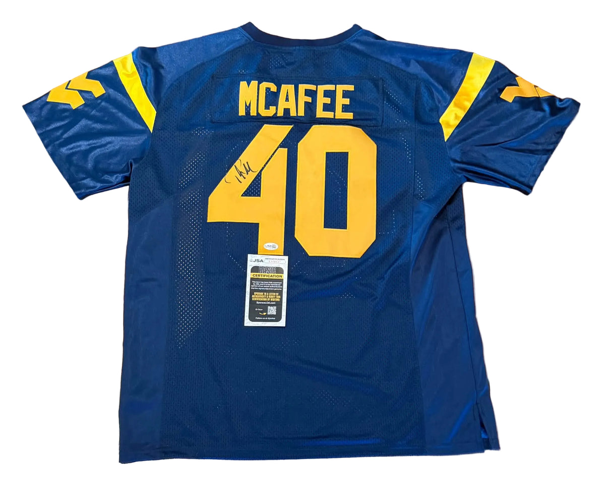 Pat McAfee Autographed West Virginia WVU Jersey JSA COA-Right Off The Field