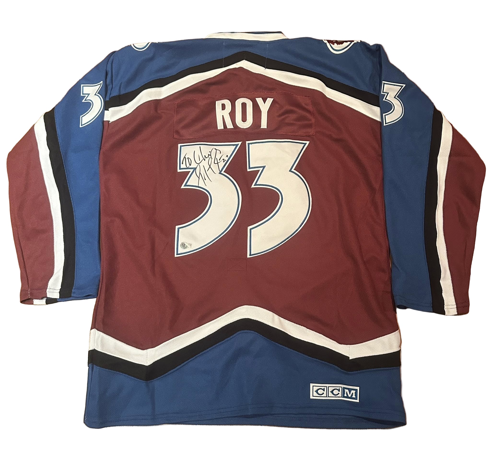 Patrick Roy Signed Colorado Avalanche Jersey Personalized "To Chris" Beckett-Right Off The Field