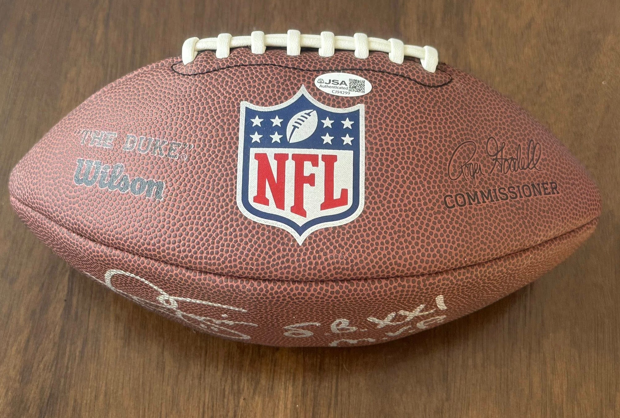 Phil Simms Autographed & Inscribed Wilson Composite Replica Football JSA COA-Right Off The Field