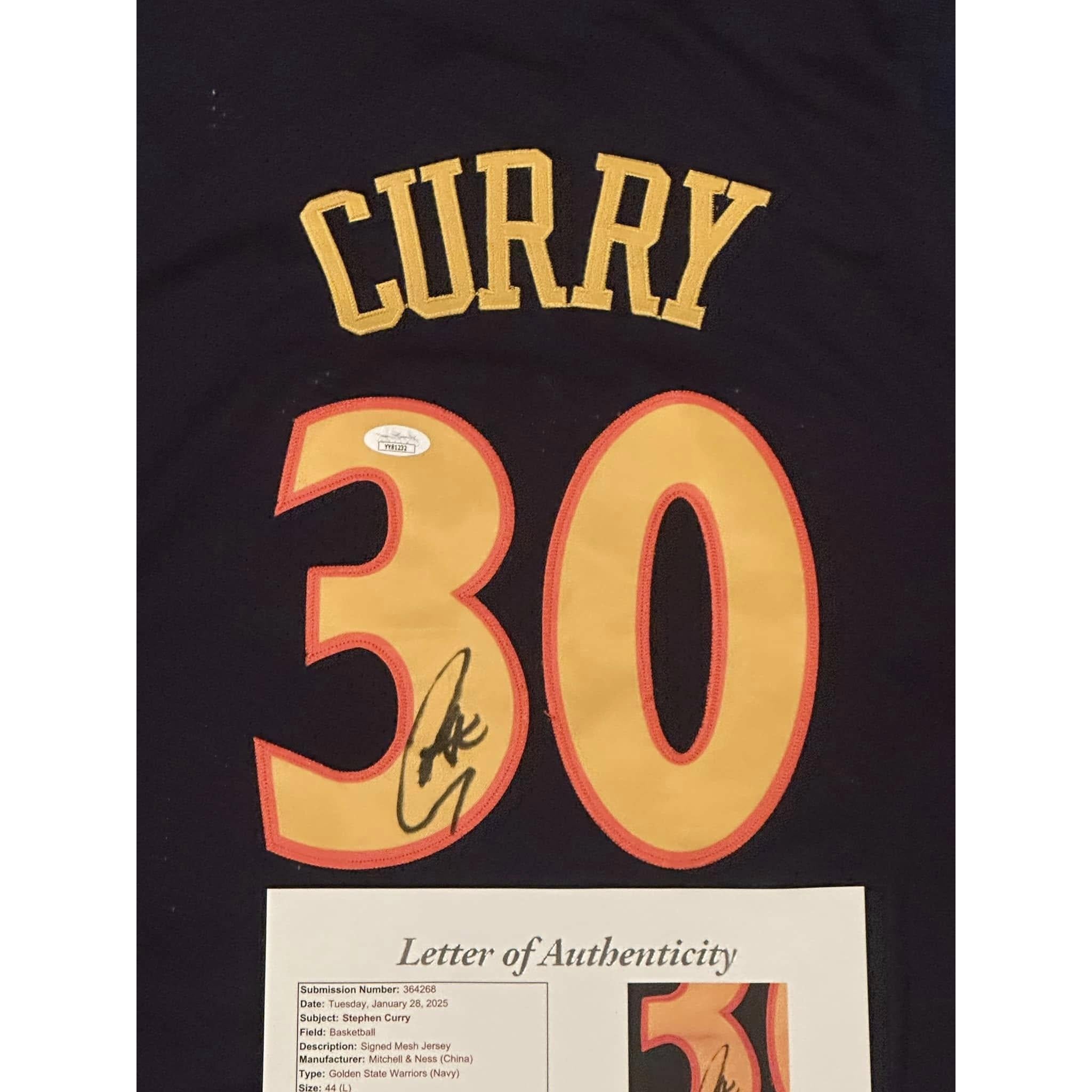 Stephen Curry Autographed Golden State Warriors Throwback Jersey JSA LOA-Right Off The Field