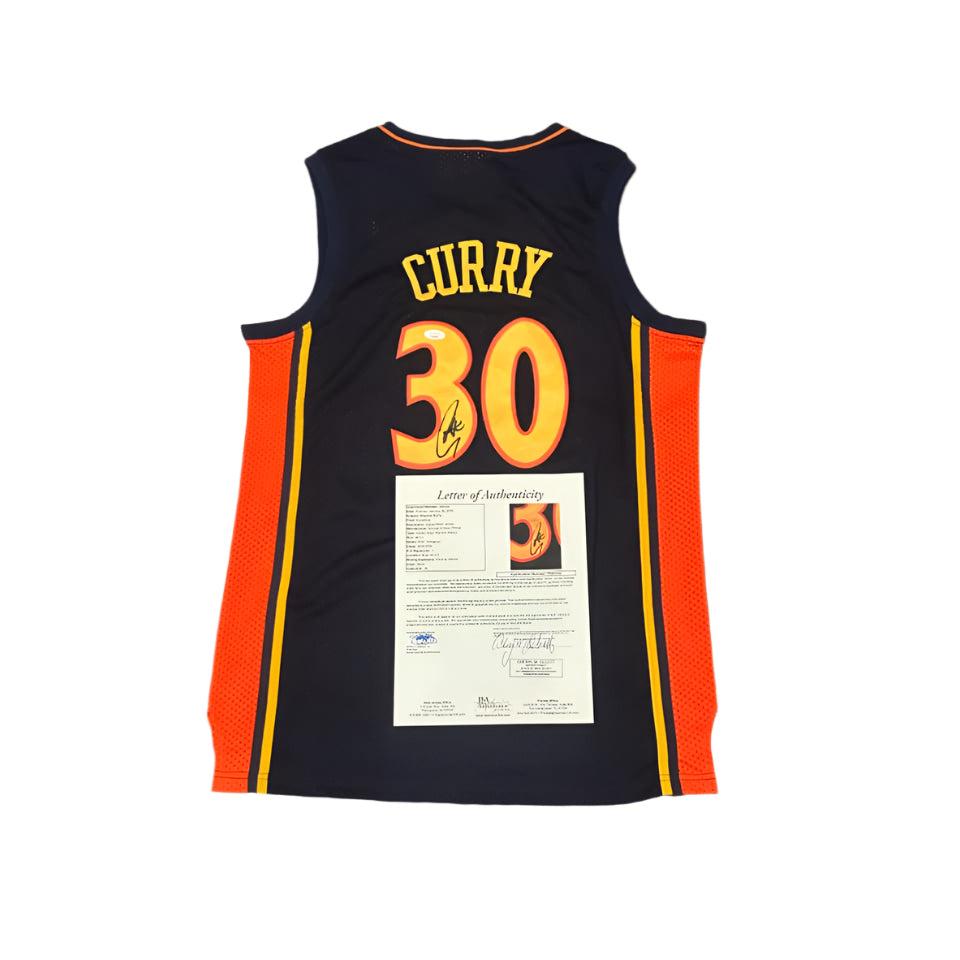 Stephen Curry Autographed Golden State Warriors Throwback Jersey JSA LOA-Right Off The Field