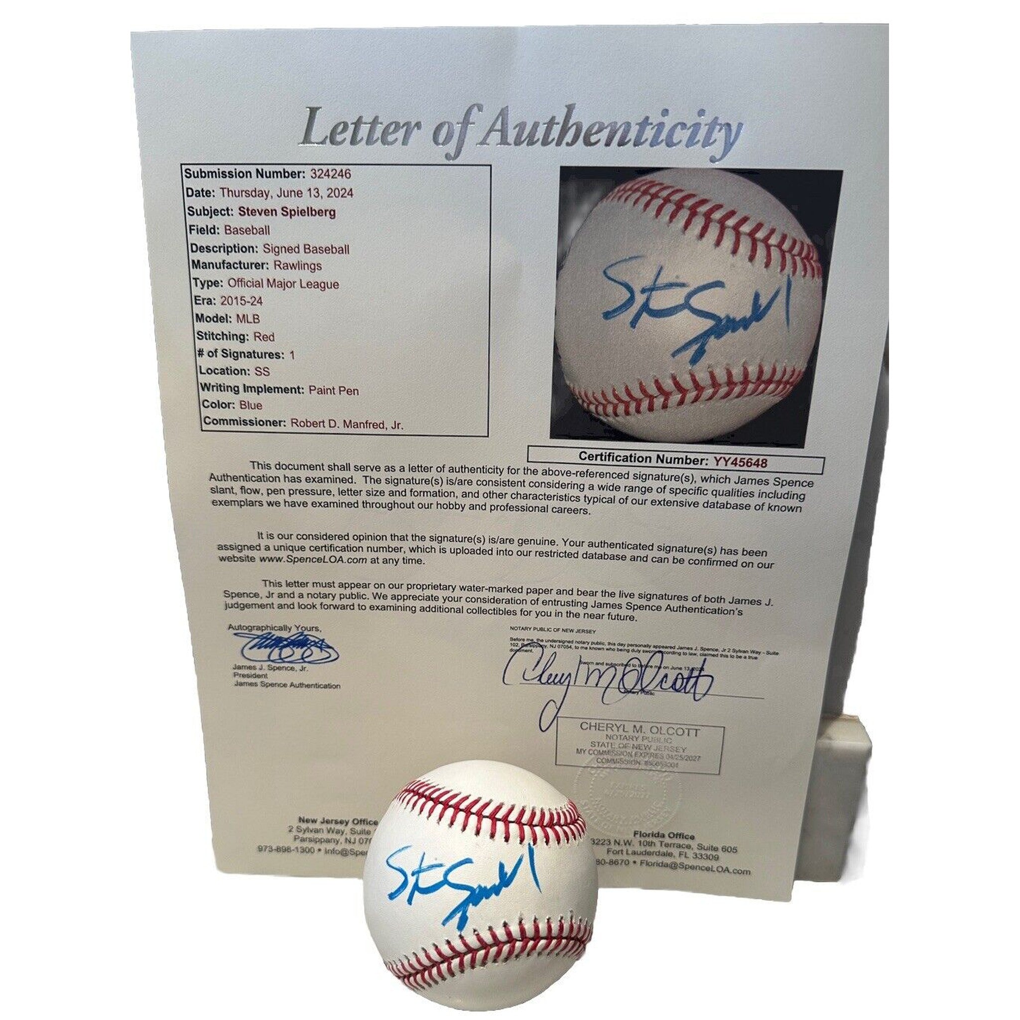 Steven Spielberg Autographed Official MLB Baseball JSA LOA Jaws Jurassic Park-Entertainment-Right Off The Field