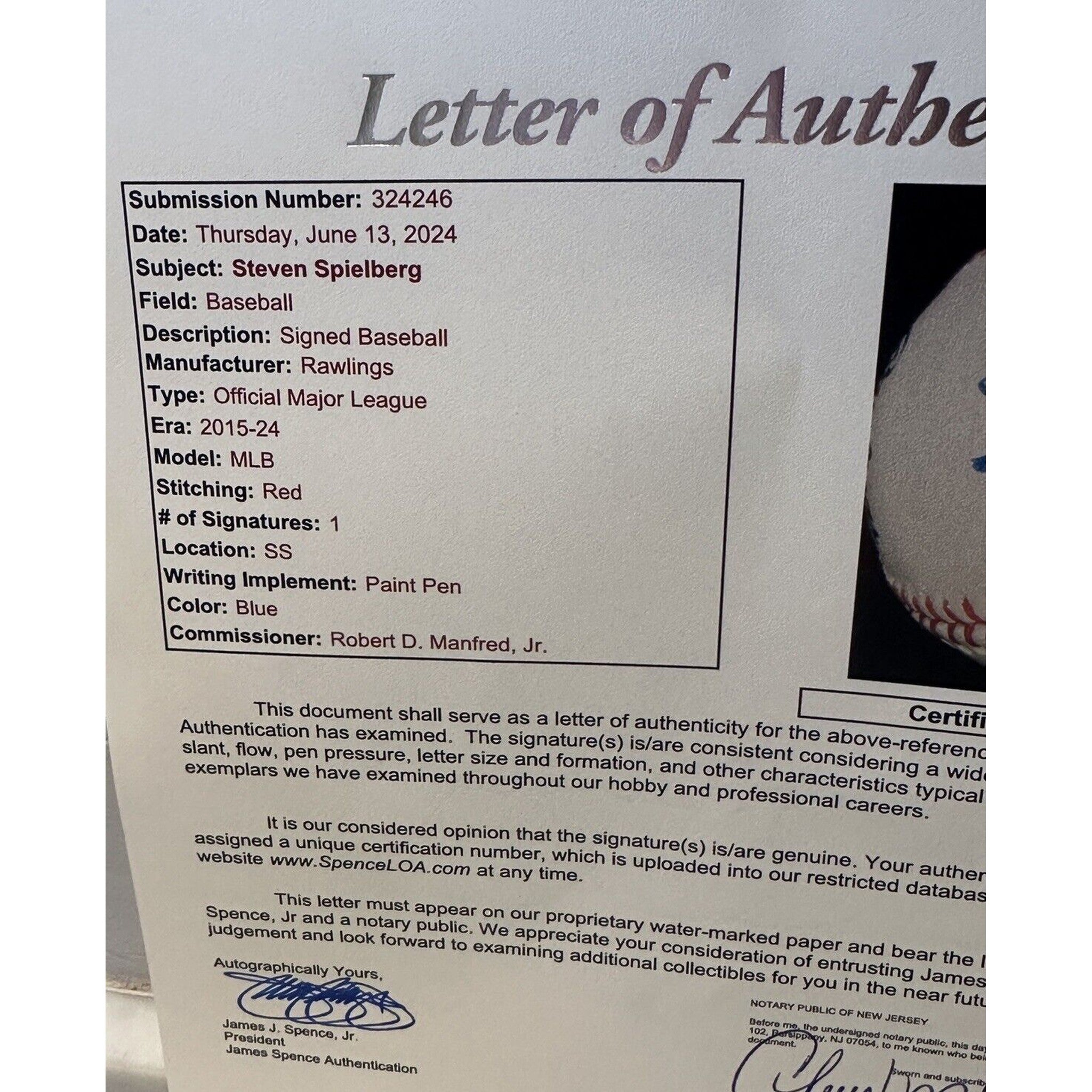 Steven Spielberg Autographed Official MLB Baseball JSA LOA Jaws Jurassic Park-Entertainment-Right Off The Field