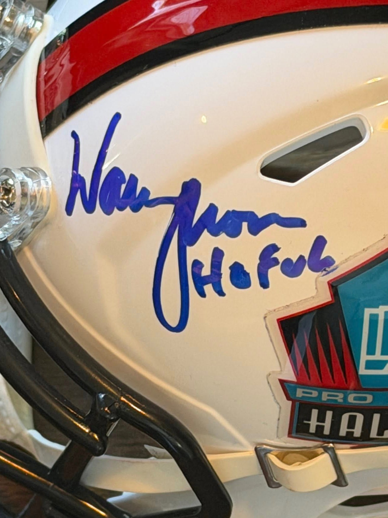 Warren Moon Autographed Hall of Fame Mini Helmet JSA COA "HOF 06" Inscription-Right Off The Field