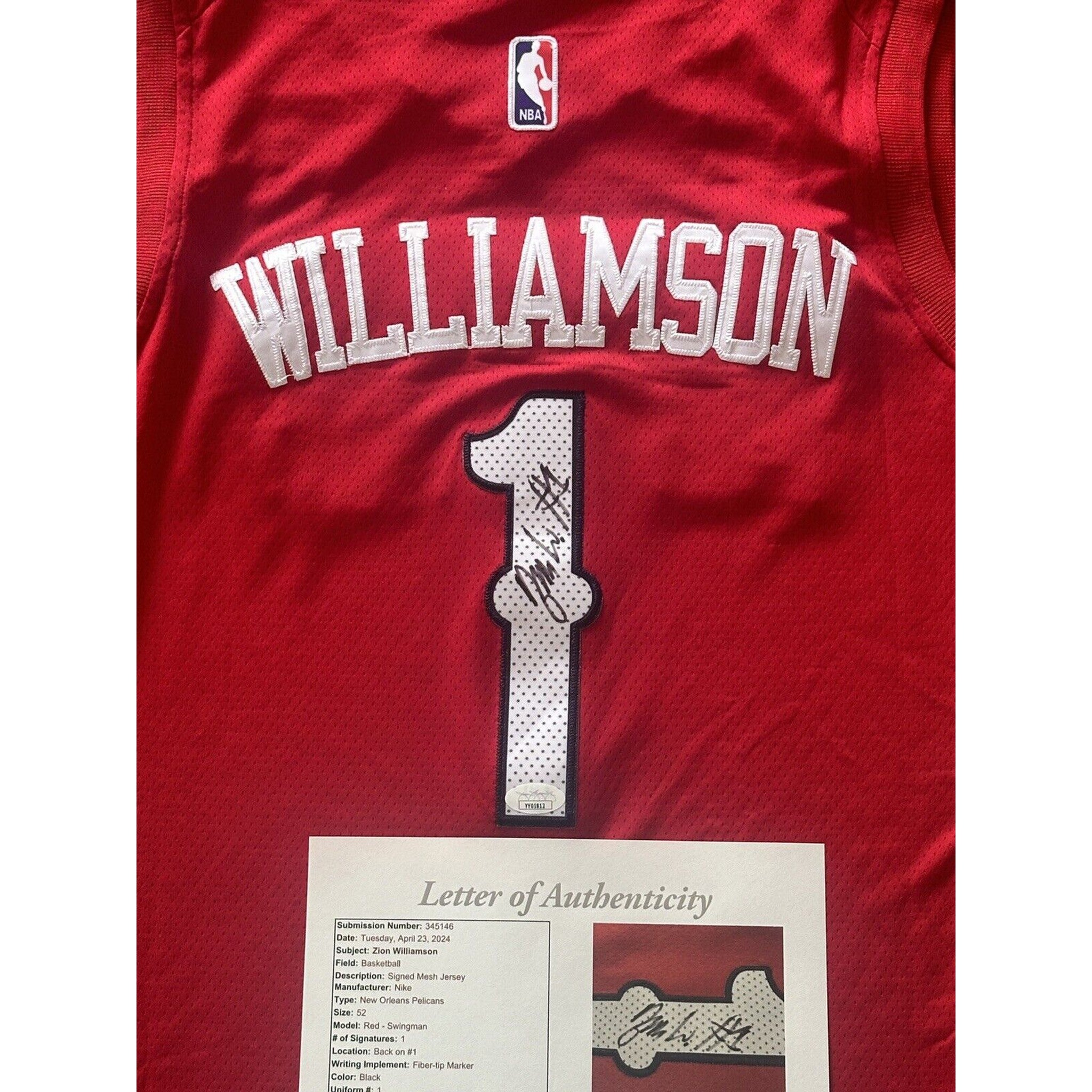 Zion Williamson Autographed New Orleans Pelicans Jersey JSA LOA Size 52-Basketball-Right Off The Field