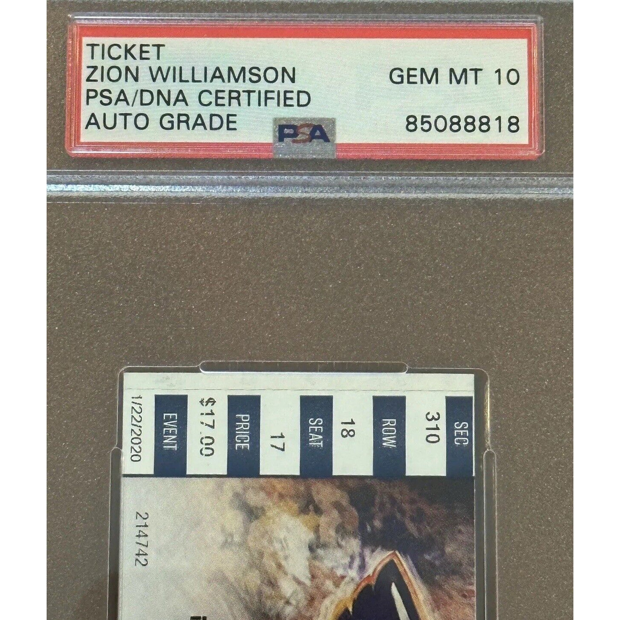 Zion Williamson Pelicans Autographed Debut Ticket PSA/DNA Gem Mint 10-Basketball-Right Off The Field