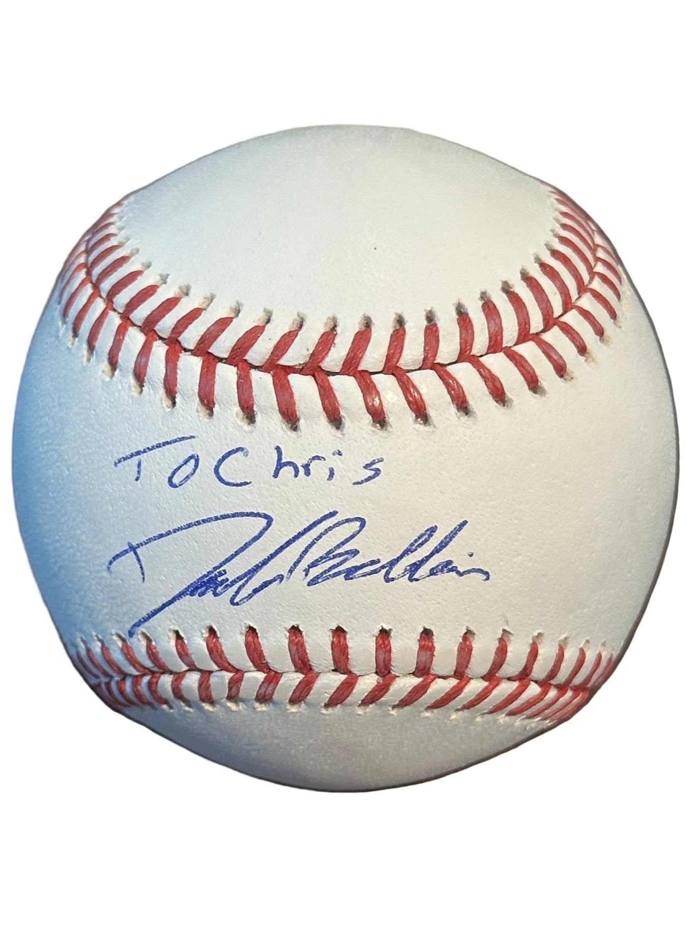 Drake Baldwin Autographed Official MLB Baseball Personalized to Chris JSA COA