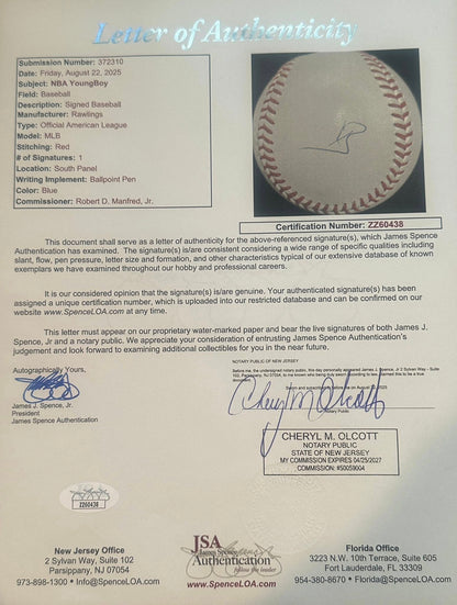 NBA YoungBoy Autographed Official MLB Baseball JSA LOA