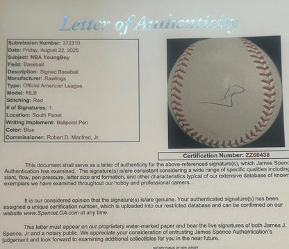 NBA YoungBoy Autographed Official MLB Baseball JSA LOA