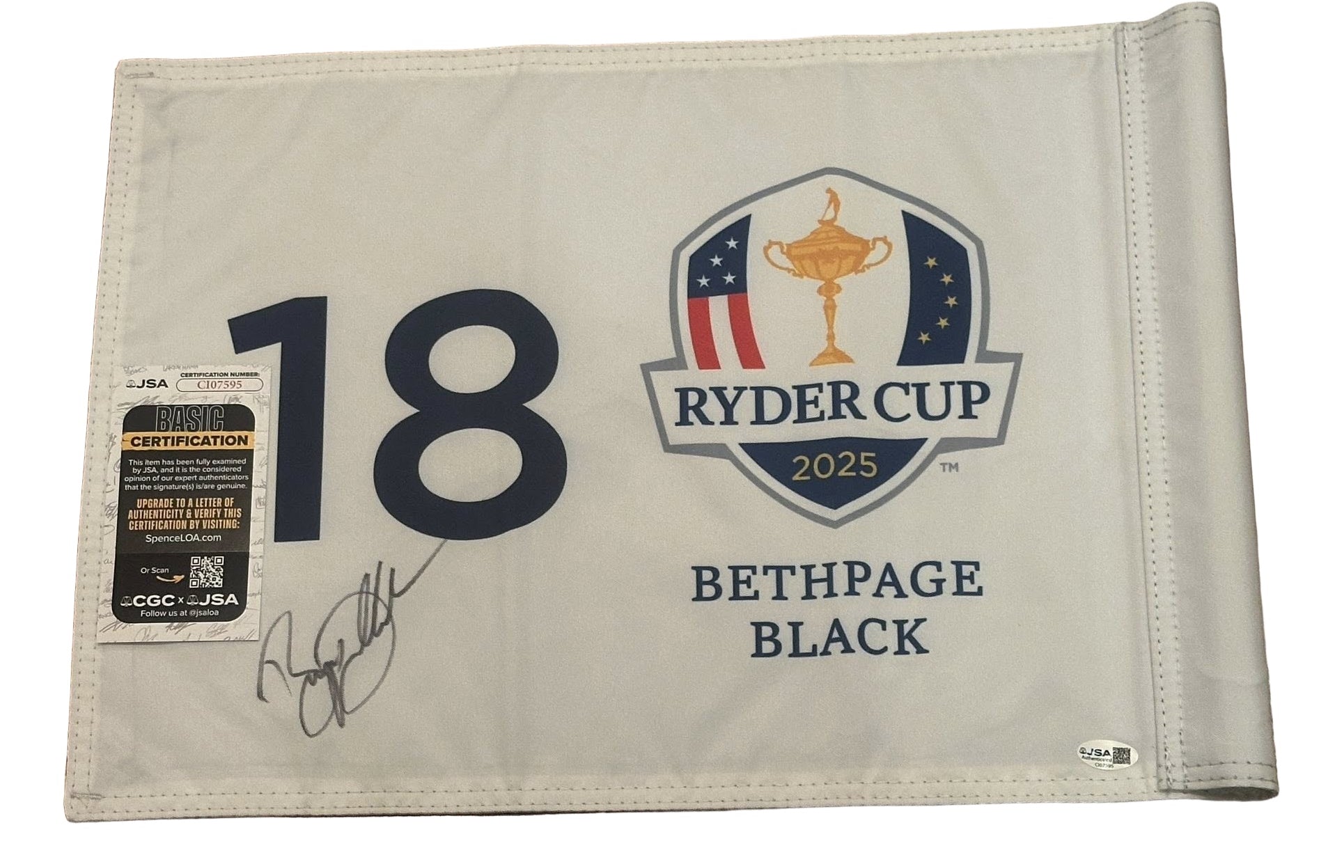 Bryson DeChambeau Autographed 2025 Ryder Cup Flag Team USA JSA COA
