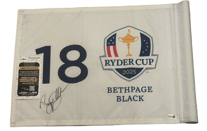 Bryson DeChambeau Autographed 2025 Ryder Cup Flag Team USA JSA COA