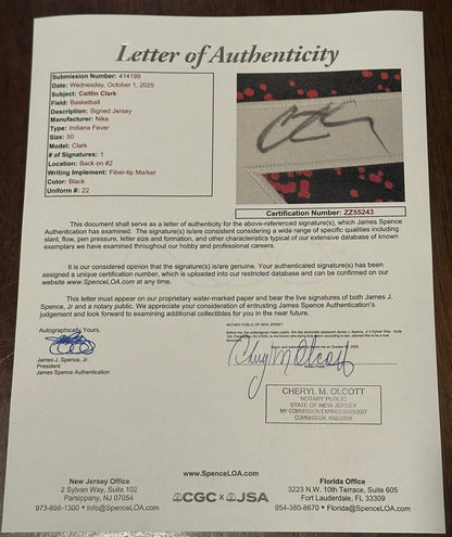Caitlin Clark Autographed Indiana Fever Rebel Edition Jersey JSA LOA
