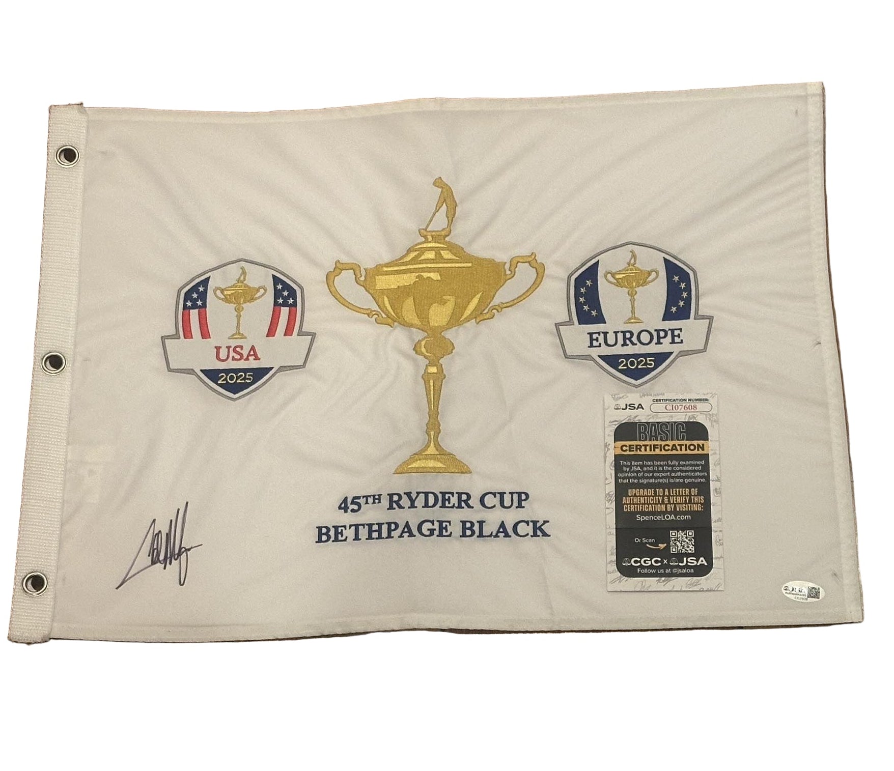 Collin Morikawa Autographed 2025 Ryder Cup Pin Flag Team USA JSA COA