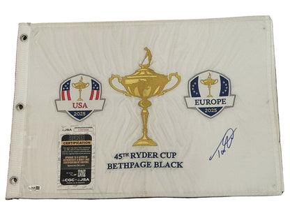 Tommy Fleetwood Autographed 2025 Ryder Cup Pin Flag Team Europe JSA COA