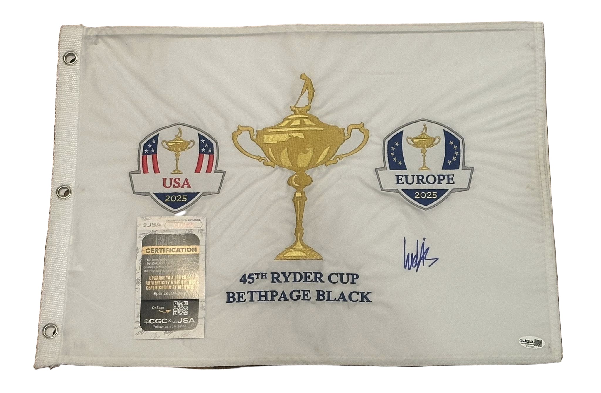 Ludvig Aberg Autographed 2025 Ryder Cup Pin Flag Team Europe JSA COA