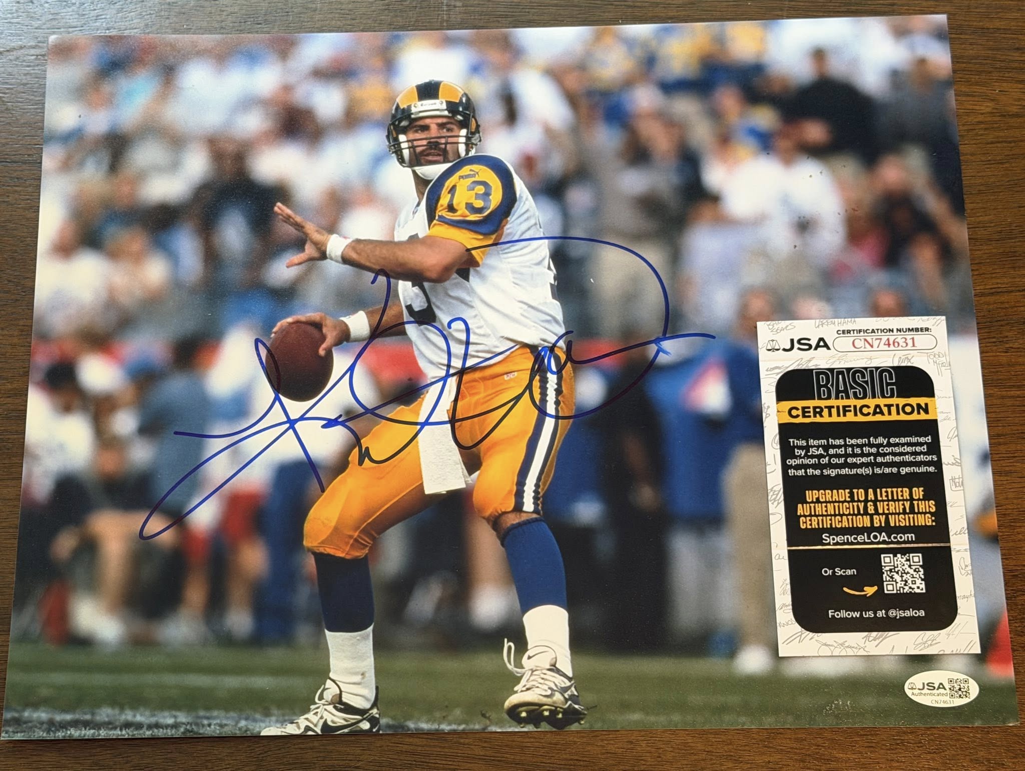 Kurt Warner Autographed 11x14 Photo JSA COA Rams