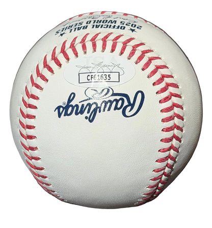 Braydon Fisher Autographed & Inscribed 2025 World Series Baseball JSA COA