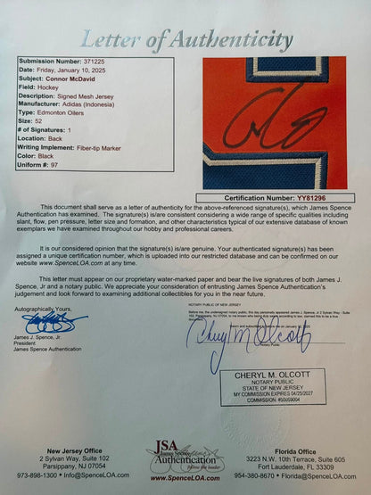 Connor McDavid Signed Edmonton Oilers Jersey JSA LOA Read Description