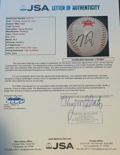 Mike Trout Autographed 2026 MLB All Star Game Baseball JSA LOA Angels