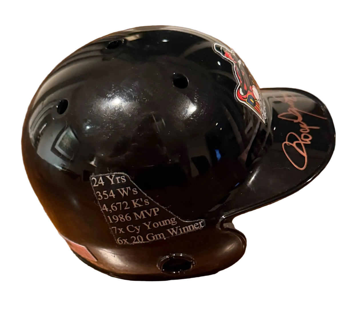 Roger Clemens Autographed & Inscribed Rocket Man Stat Mini Helmet JSA COA