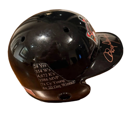 Roger Clemens Autographed & Inscribed Rocket Man Stat Mini Helmet JSA COA